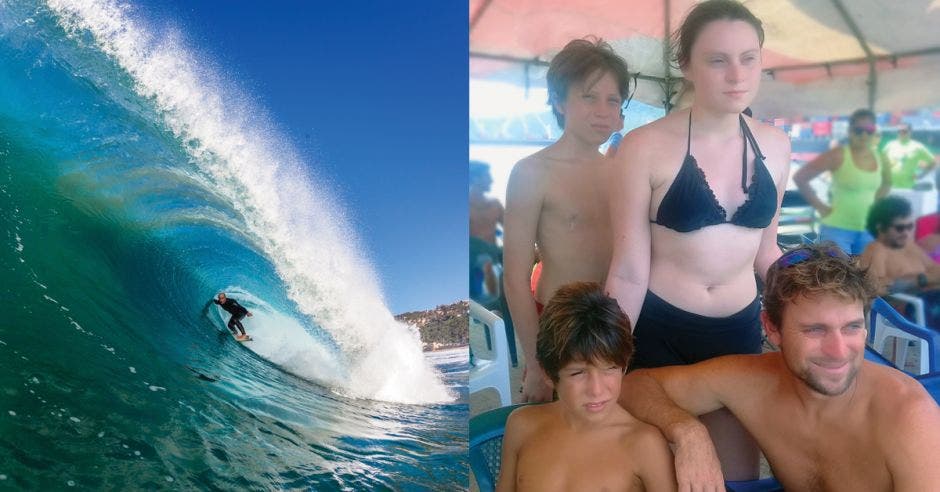 ola de surf y familia