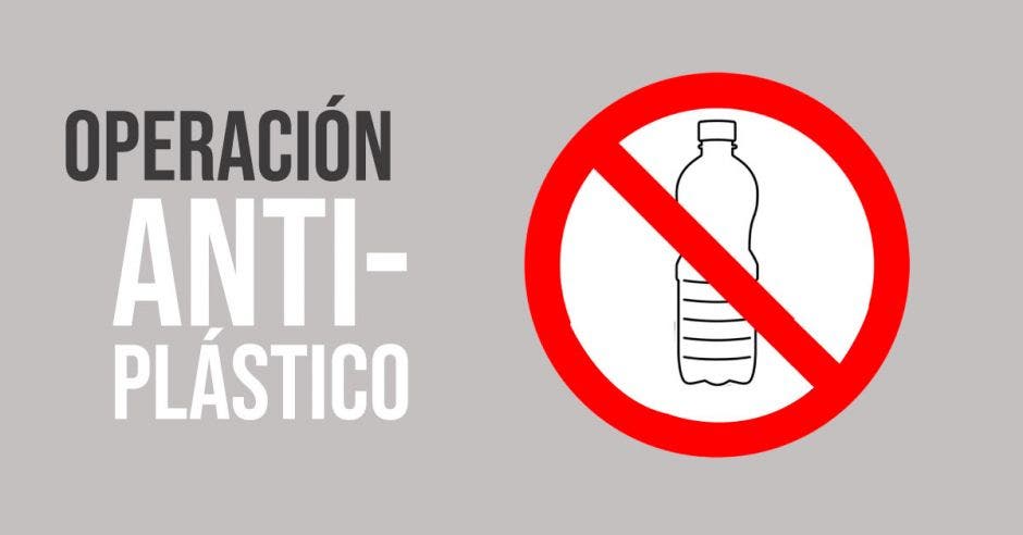 Un signo de cancelación sobre una botella de plástico