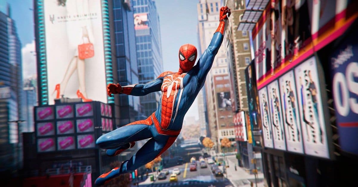 Spiderman paseándose por la ciudad en sus telarañas