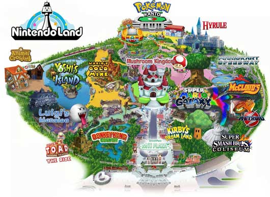 Mapa de las atracciones de Nintendo Land