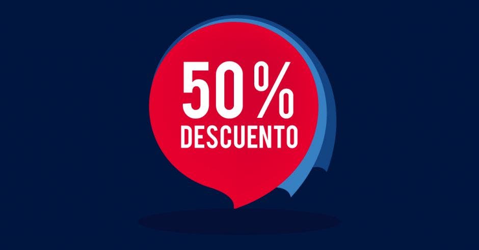 rótulo que dice 50% de descuento