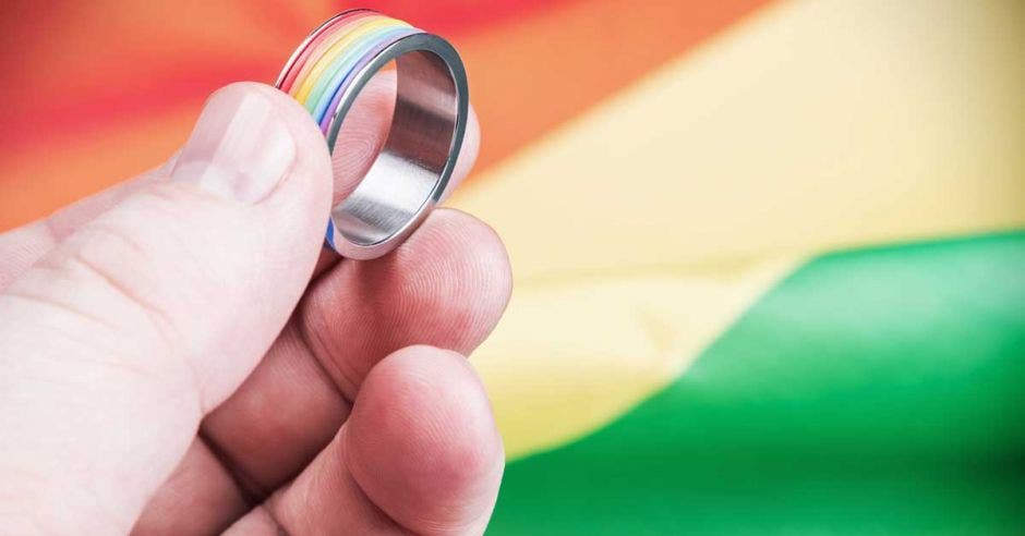 anillo y detrás una boda gay