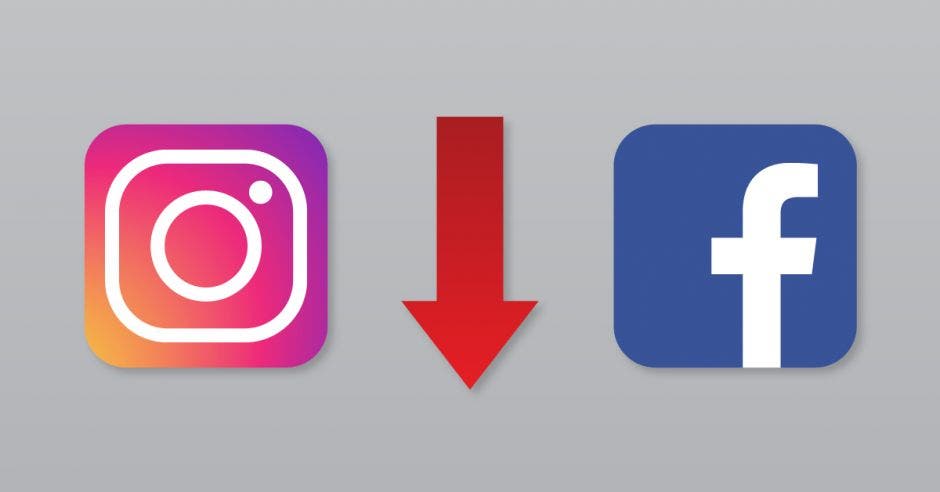 El logo de Instagram y Facebook junto a un flecha roja