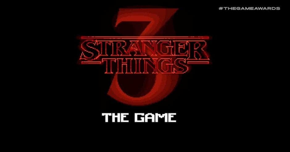 Un 3 en rojo junto a la leyenda Stranger Things, también escrita en rojo