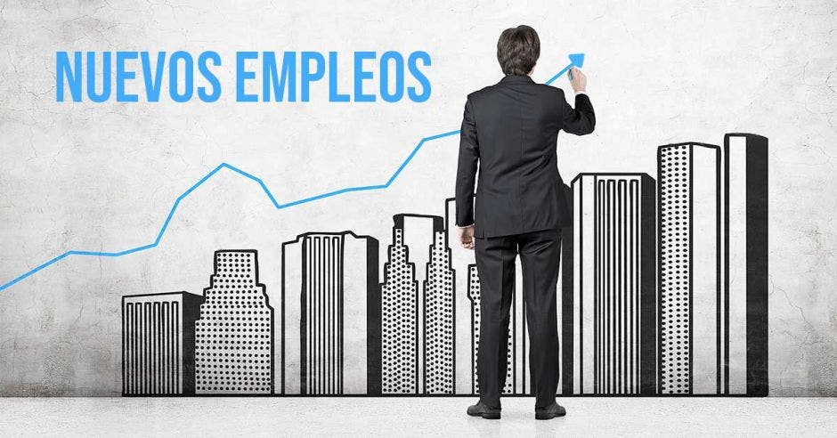 Un ejecutivo apuntando con una flecha hacia la palabra empleo