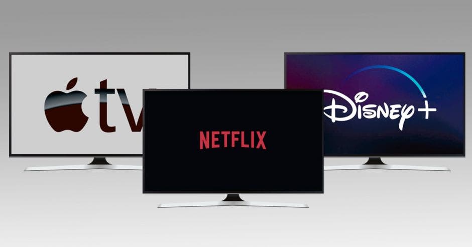 Tres pantallas con Apple TV, Netflix y Disney+