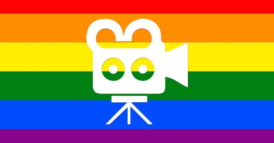 bandera gay y dibujo de cámara de grabar