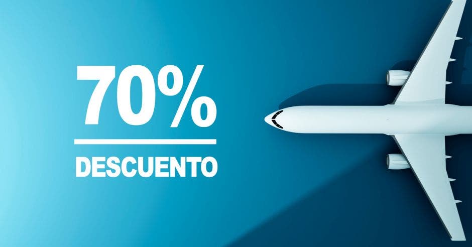 avión, letras que dicen: 70% descuento