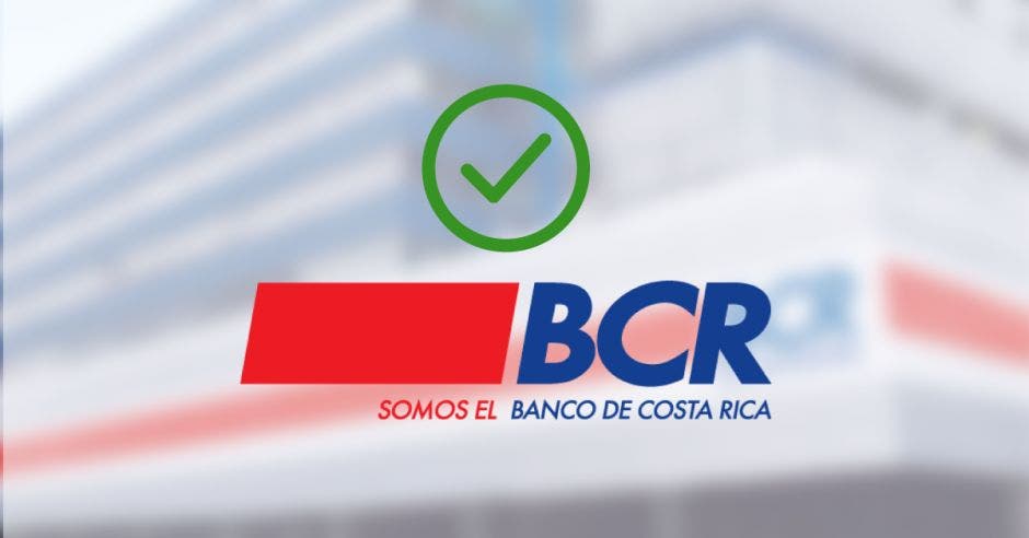 Signo de aprobación arriba del logo del Banco de Costa Rica.