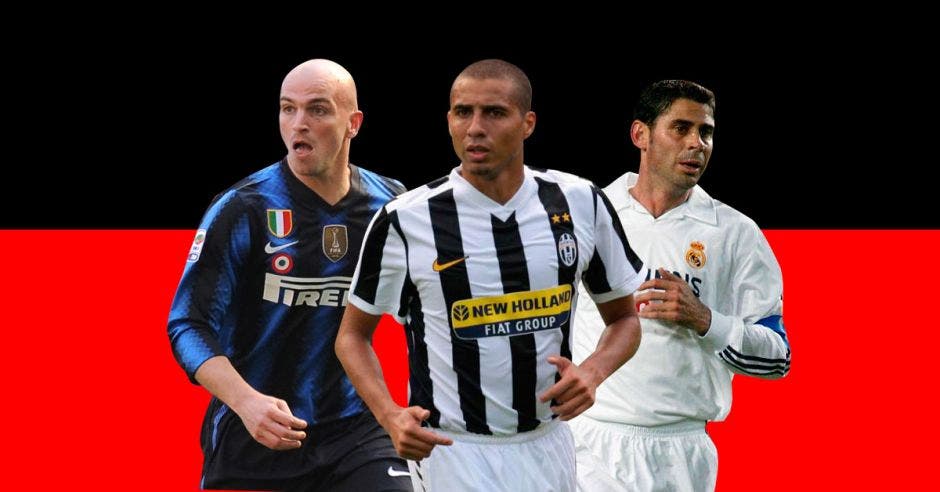 Cambiasso, Trezeguet y Hierro bandera rojo y negro de fondo