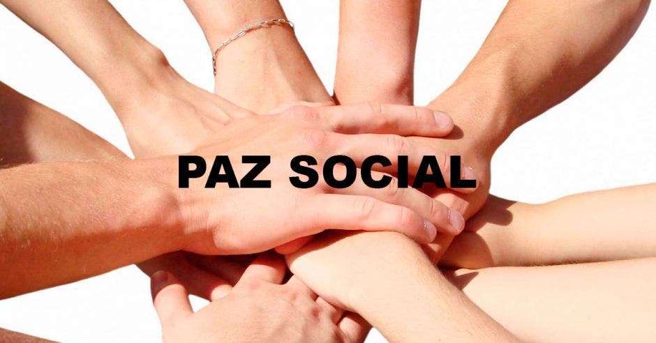 Una imagen de varias manos y la palabra paz social