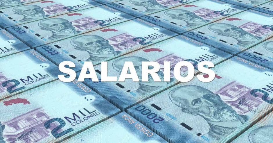 Una imagen de muchos billetes de 2 mil colones y la palabra Salarios