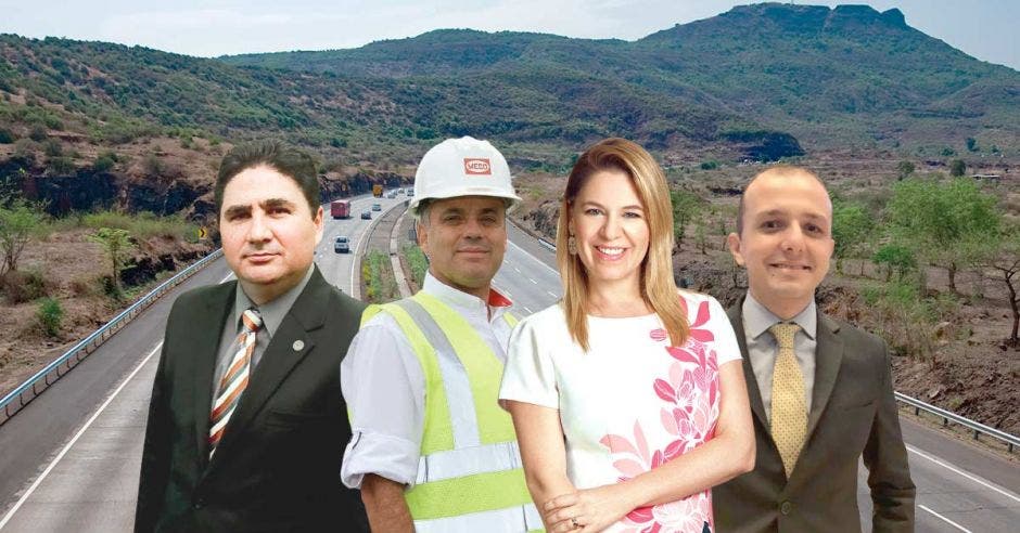 La competencia es positiva porque hace que las empresas se esfuercen en presentar mejores ofertas técnicas y financieras, coinciden Pedro Castro, exministro del MOPT, José Alfredo Sánchez, vicepresidente de Meco, Claudia Dobles, primera dama y Federico Villalobos de la Cámara de la Construcción. Elaboración propia/La República