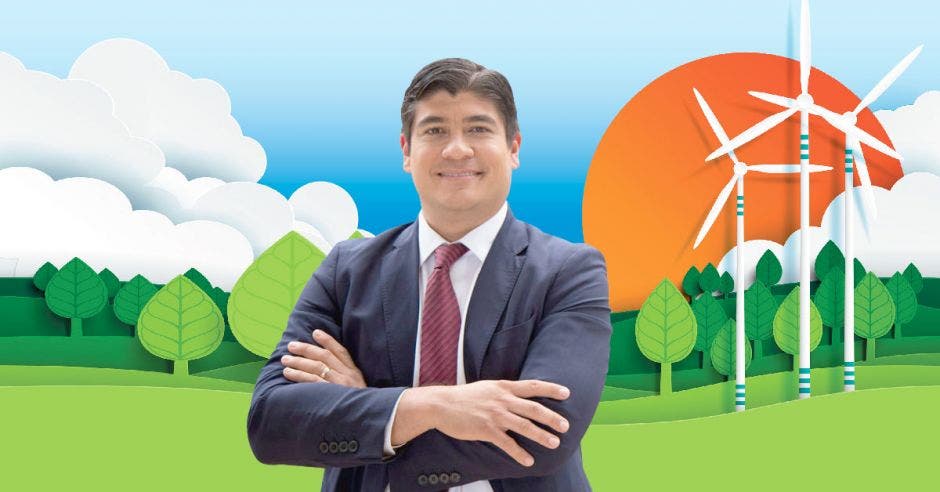 Carlos Alvarado con un fondo de medioambiente