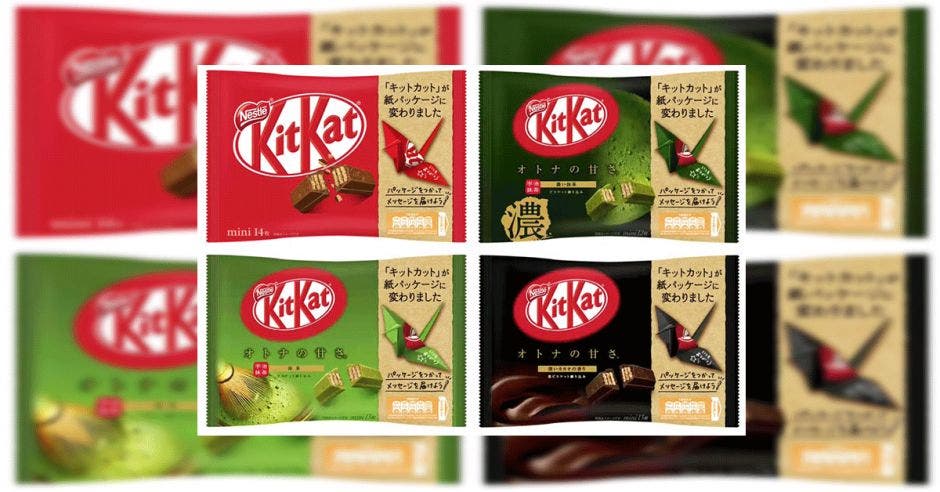 Cuatro envolturas de Kit Kat