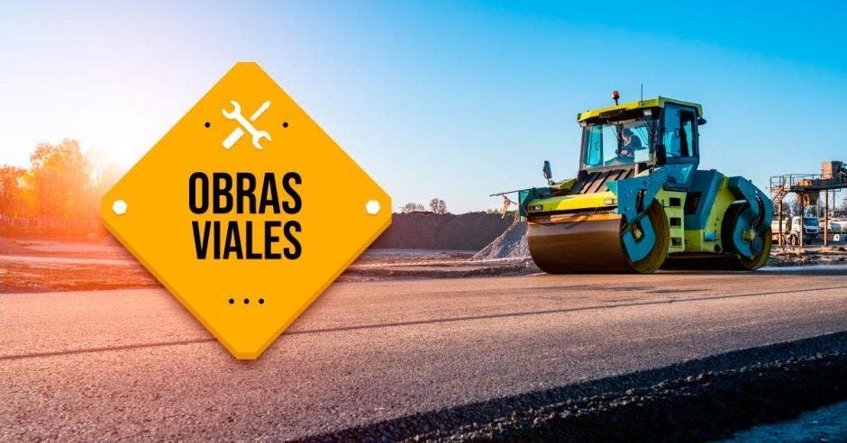 Obras viales, aplanadora