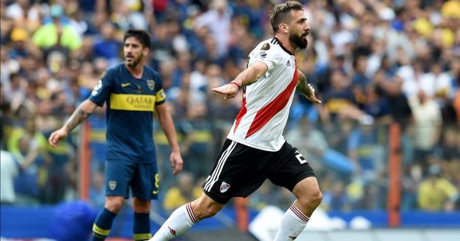 Lucas Pratto celebrando un gol  y siendo uno de los anotadores contra Boca en la final de la Copa Libertadores de 2018. Foto tomada del Facebook oficial de River Plate/La República