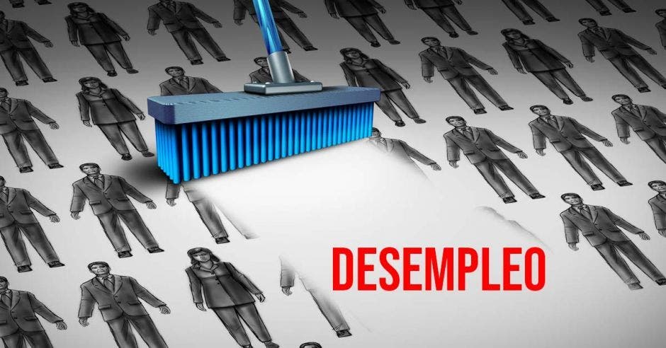 una escoba barriendo personas con la palabra desempleo