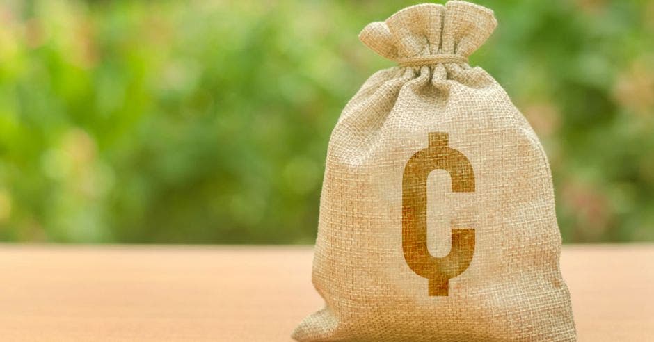 Bolsa con dinero con signo de colones