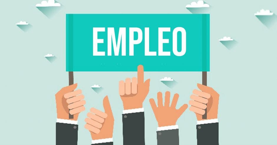 La palabra Empleo como en un banderín que sostienen cuatro manos