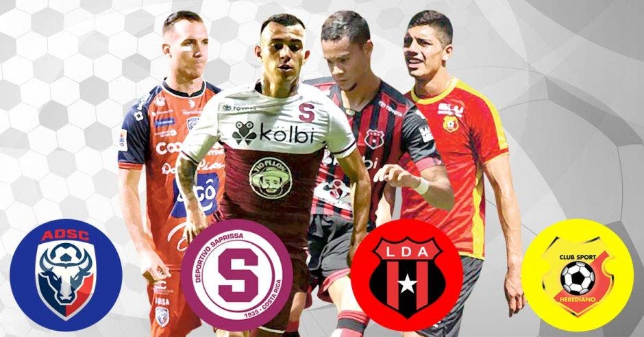 Jugadores de San Carlos. Saprissa. la Liga y Herediano todos de frente