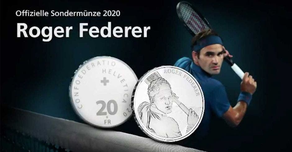 monedas de federer y federer golpeando bola