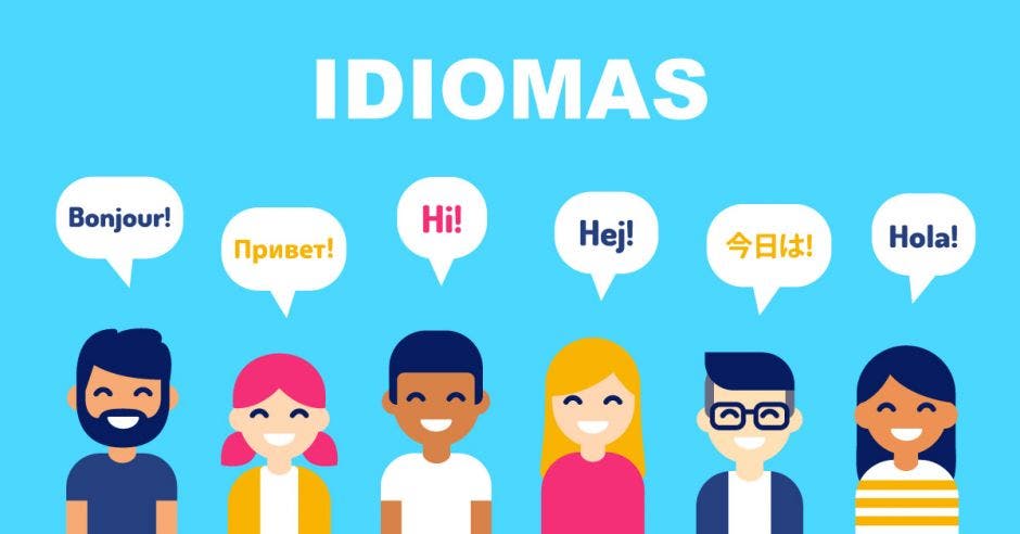 Una ilustración de varias personas hablando idiomas