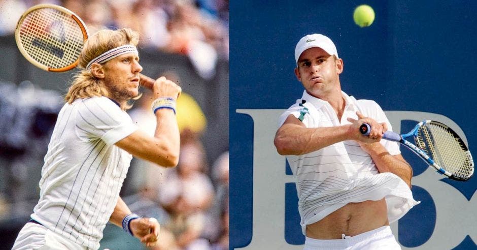 bjorn borg y andy roddick golpeando bola de tenis