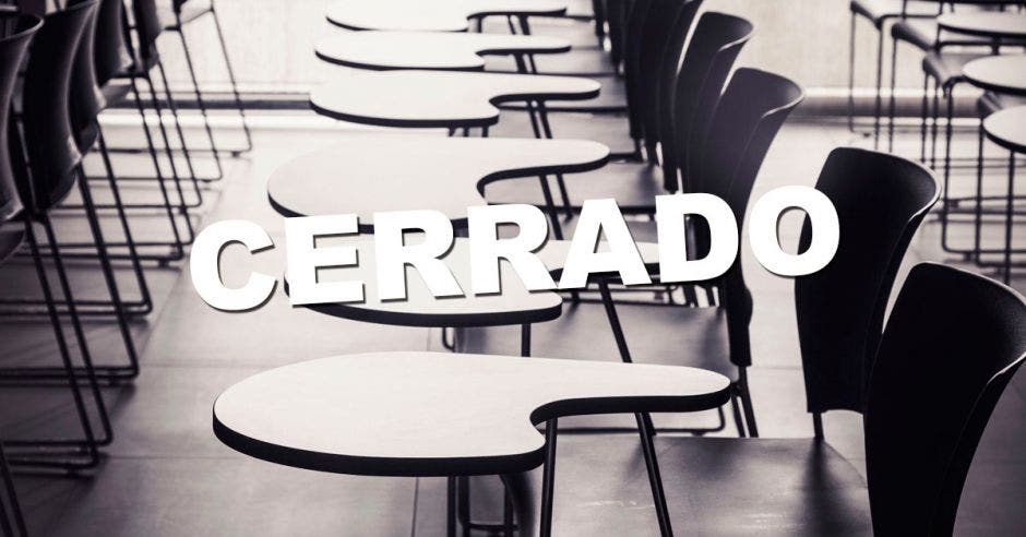 Una aula vacía con la palabra cerrado