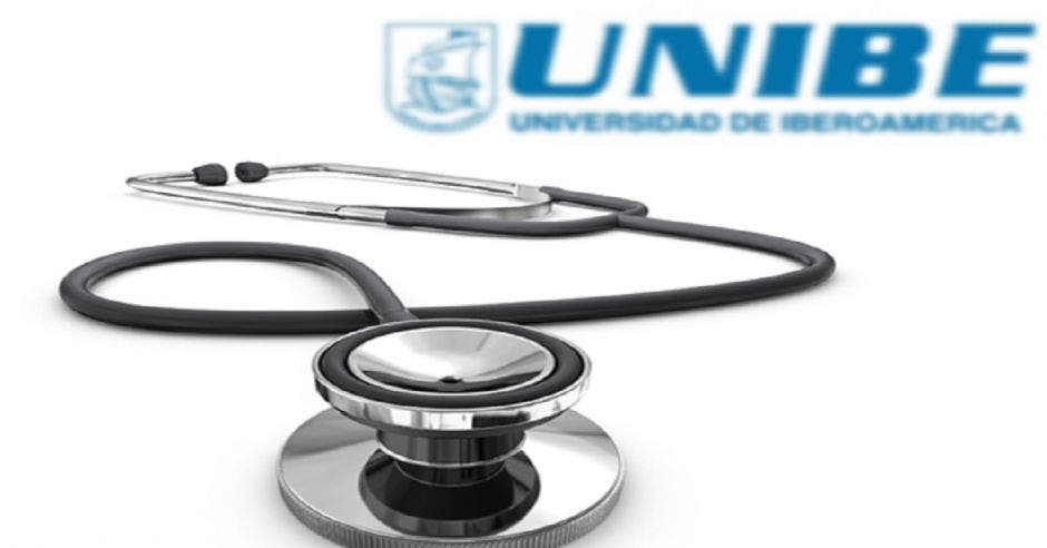 Un estetoscopio y el logo de Unibe