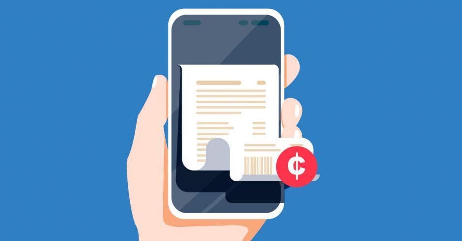 teléfono celular con una factura en su pantalla