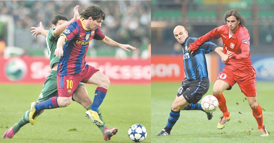 Leo Messi,Stergos Marinos,Bryan Ruiz y Esteban Cambiasso