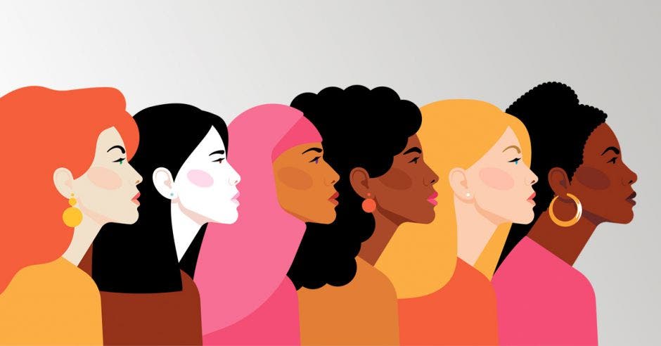 Mujeres de diversas nacionalidades en ilustración