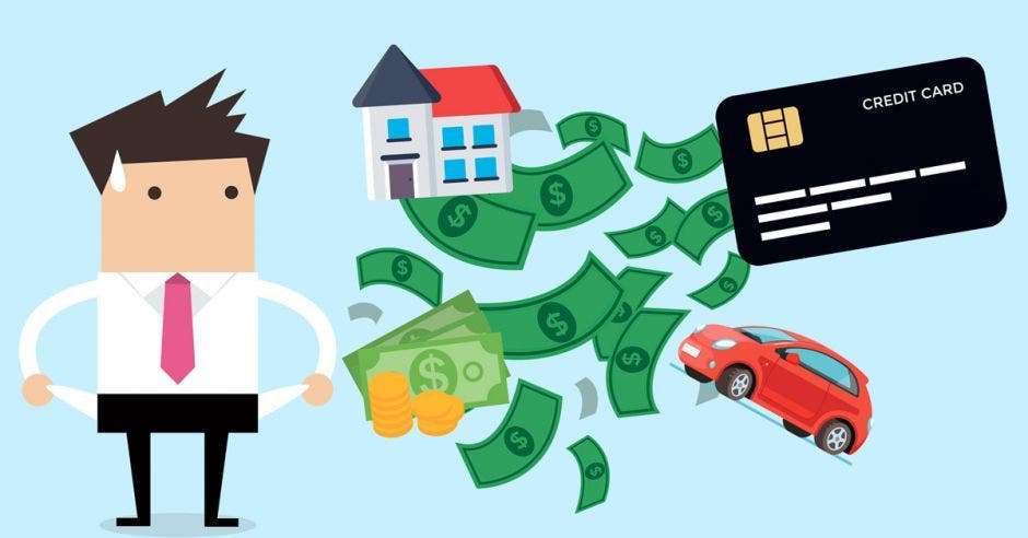 caricatura preocupada por la falta de dinero