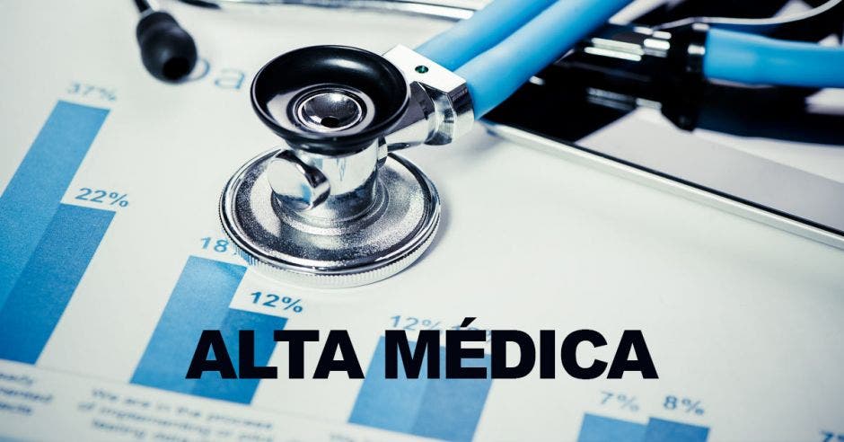 Un reporte y un estetoscopio y la palabra alta médica