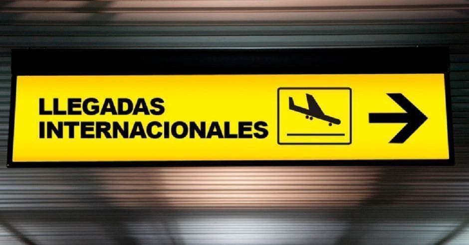 Aeropuerto con una señal de dirección de salida de las llegadas internacionales