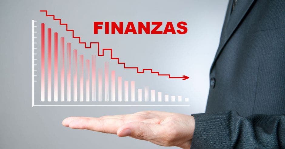 Persona con mano y gráfico con finanzas para abajo