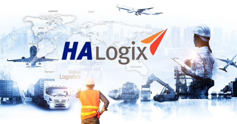 Logo de HA Logix sobre un fondo de logística