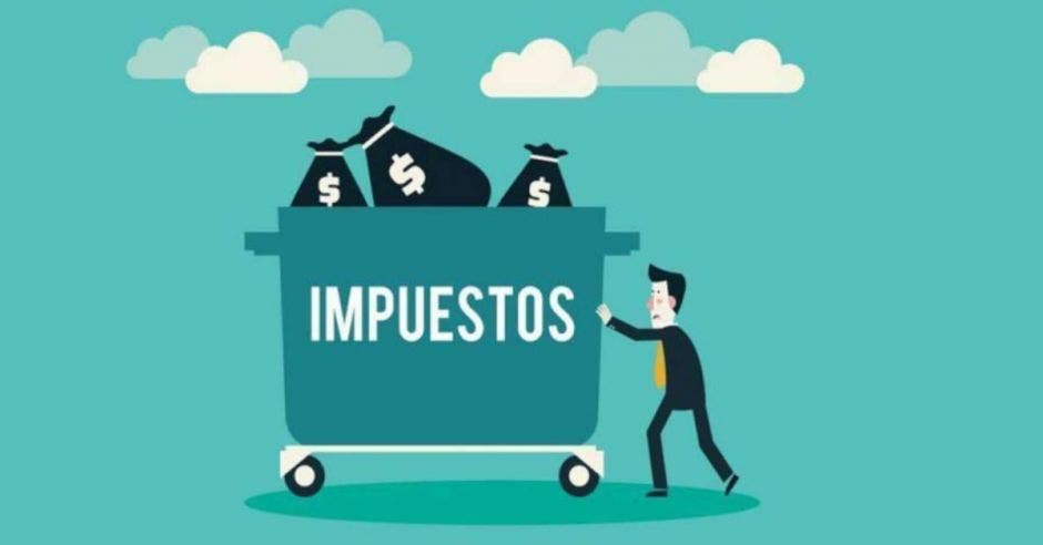 Personas empujando carrito con impuestos