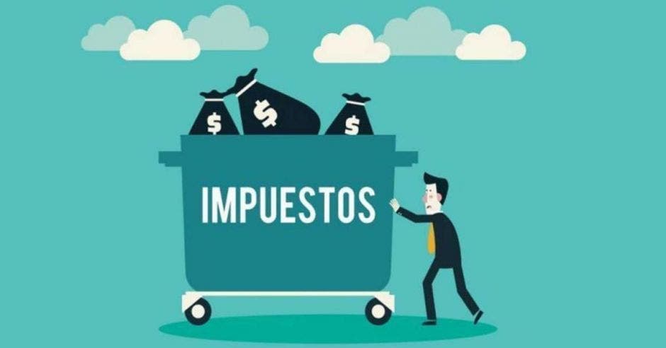 Persona empujando carrito con letras que dicen impuesto