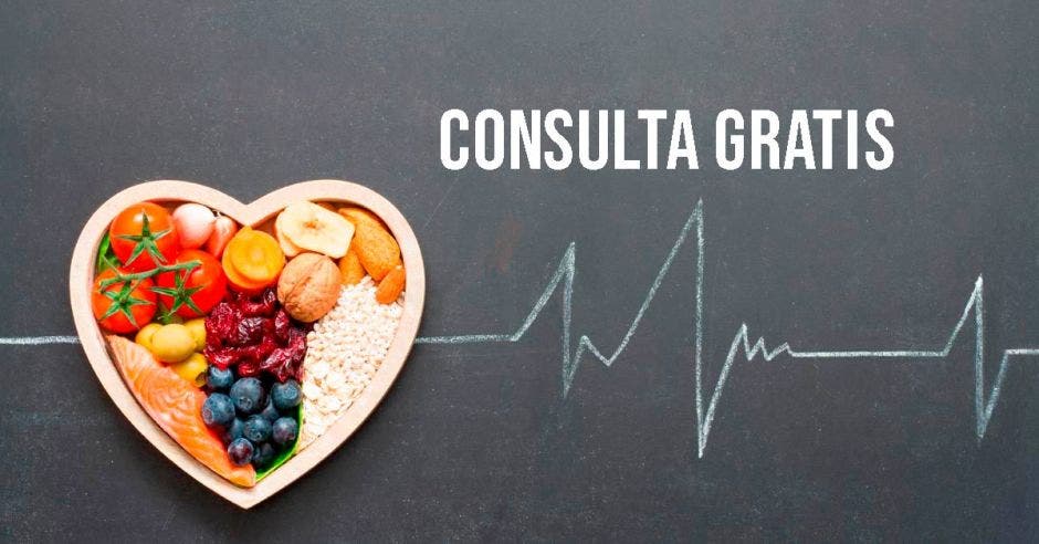 Un corazón con una imagen de comida y la palabra consultas gratis