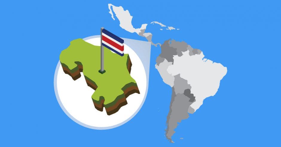 Un mapa de costa rica con una bandera encima