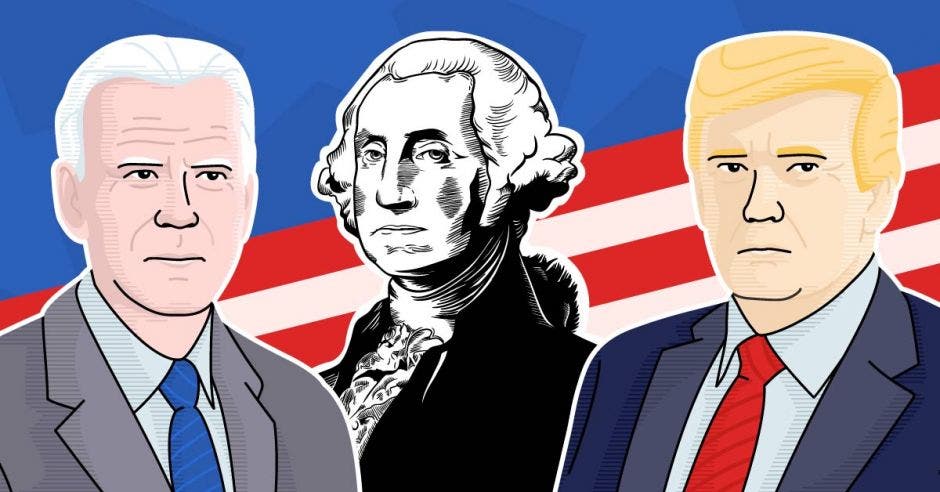 Dibujos de Trump, Biden y George Washington