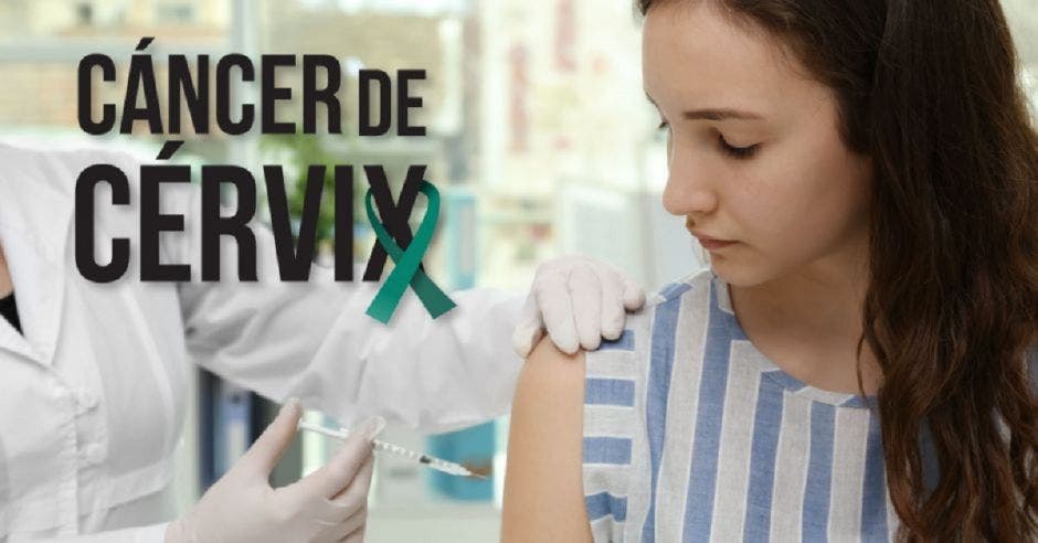 La palabra cáncer de Cérvix y una menor siendo inyectada