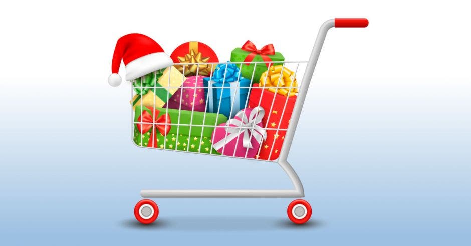 carrito de compras con regalos navideños