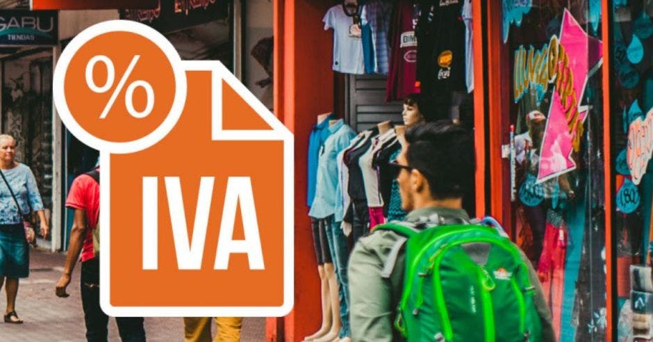 anuncio de IVA color naranja sobre imagen de comercios