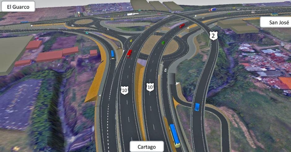 El paso a desnivel en Cartago será el primero de cuatro niveles. Cortesía/La República.
