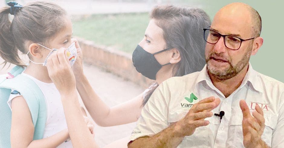 Juan José Romero, coordinador de la Maestría en Epidemiología de la Universidad Nacional (UNA) y de fondo una madre preparando a su hija para la escuela