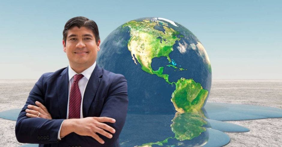 Carlos Alvarado, de fondo el planeta Tierra