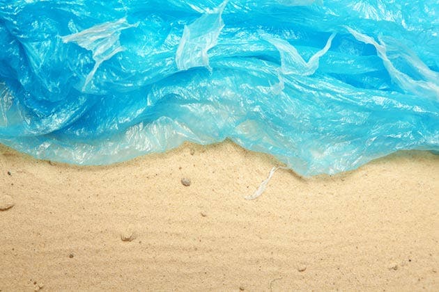 Una bolsa de plástico simula el oceáno